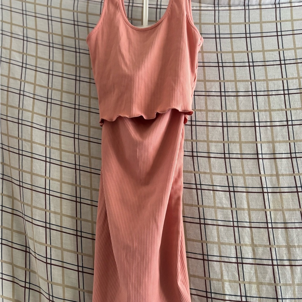 Pink Ribbed Sleeveless Dress